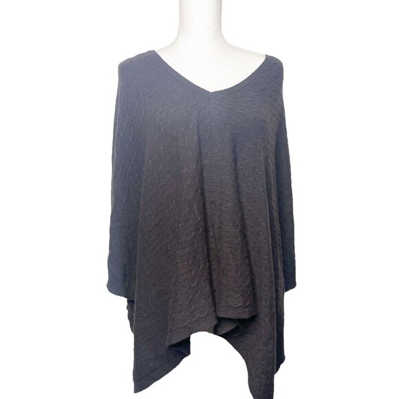 Theory Womens Vtg Cashmere Ribbed Poncho Shawl Wrap BrownSZ S